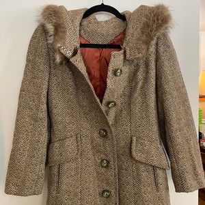 Vintage Miss Madison Wool Coat with Fur hood trim